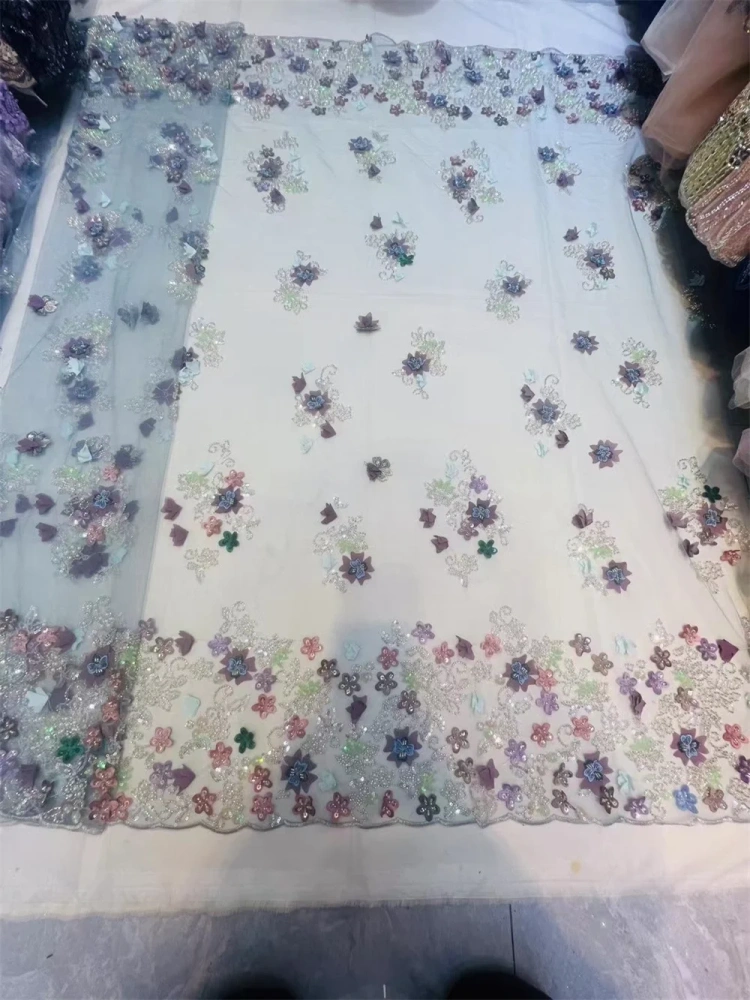 Dignified Unique Charm Exquisite New Fashion Design Fabric Handmade 3D Embroidery Net Lace Beads For Making Women Wedding  Dress
