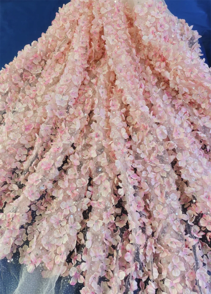 Elegance Luxury Exquisite Unique New Fashion Design Fabric Handmade 3D Embroidery Net Lace Beads For Making Women Wedding  Dress