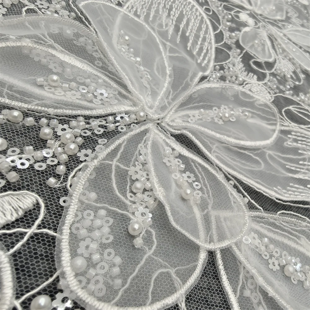 Exquisite Elegance Luxury High-end New Fashion Design Fabric Handmade Embroidery Net Lace Beads For Making Women Wedding  Dress