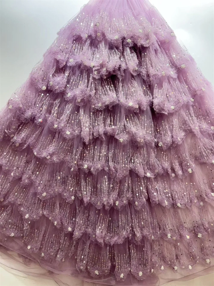 Unique charm High-end Elegance New Fashion Design Fabric Handmade 3D Embroidery Net Lace Beads For Making Women Wedding  Dress