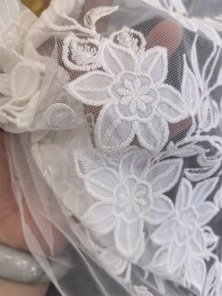 Elegance Exquisite Unique Light Luxury New Fashion Design Fabric Handmade Embroidery Net Lace For Making Women Wedding  Dress