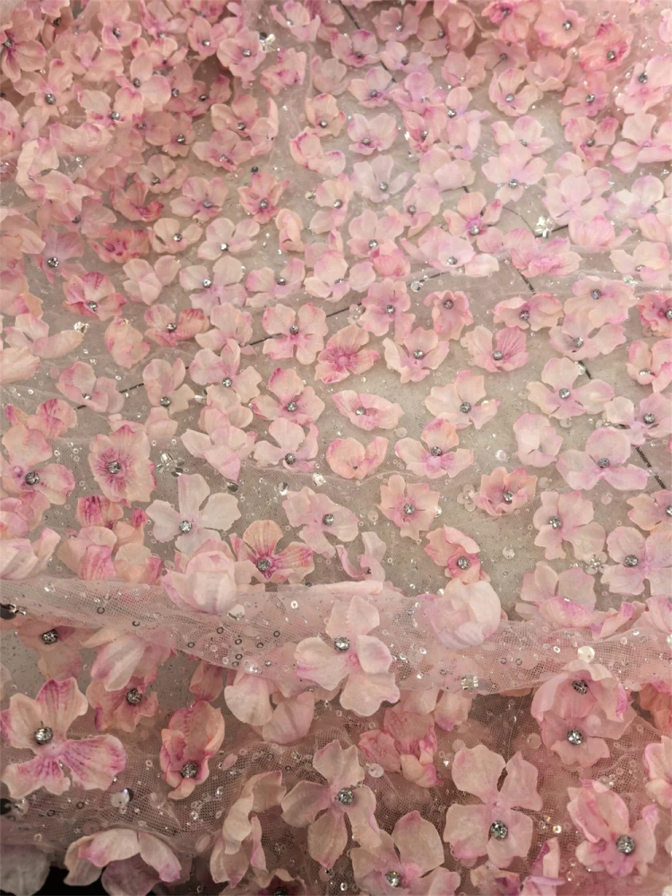 Elegance Luxury Exquisite Unique New Fashion Design Fabric Handmade 3D Embroidery Net Lace Beads For Making Women Wedding  Dress