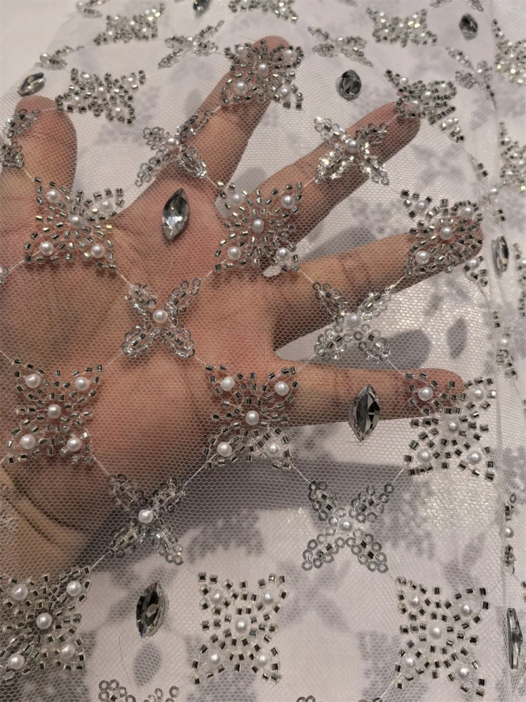 Exquisite High-end Light Luxury New Fashion Design Fabric Handmade Embroidery Net Lace Beads For Making Women Wedding  Dress