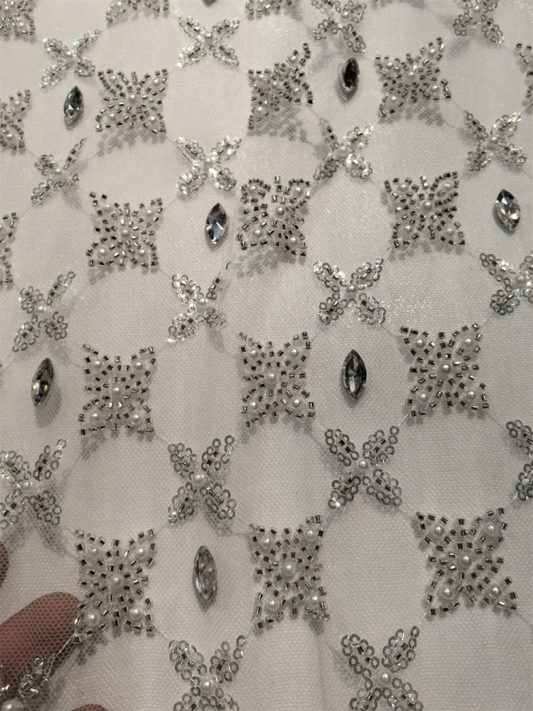 Exquisite High-end Light Luxury New Fashion Design Fabric Handmade Embroidery Net Lace Beads For Making Women Wedding  Dress