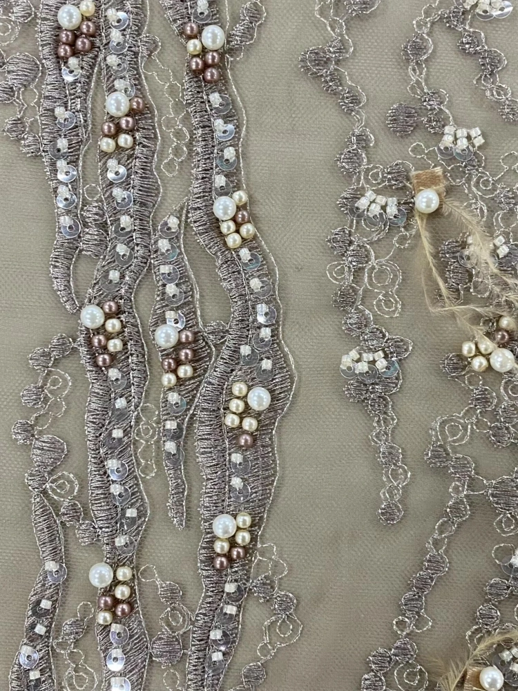 Unique Design Light Feather Embroidery Net Lace with Sequins And Beads for Wedding Or Party Dress Top Quality African Style Hot