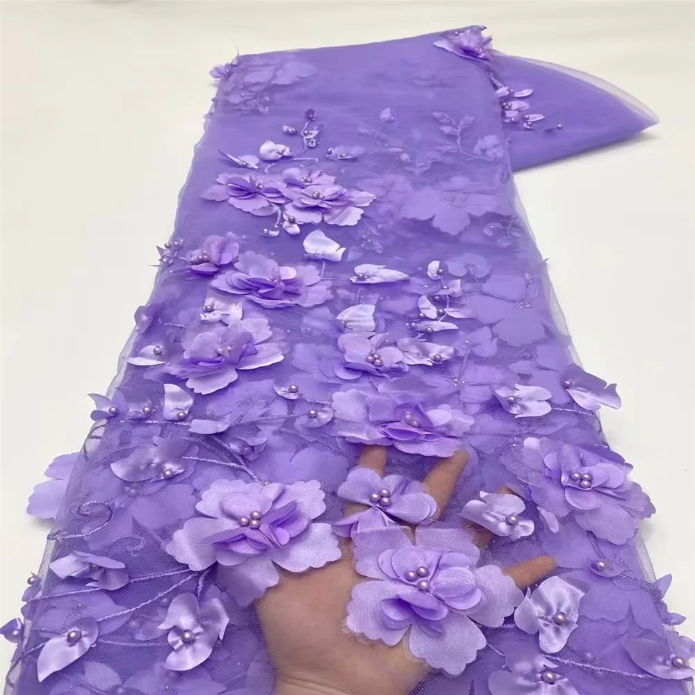 Hot Sale High-end Dignified New Fashion Design Fabric Handmade 3D Embroidery Net Lace Beads For Making Women Wedding  Dress