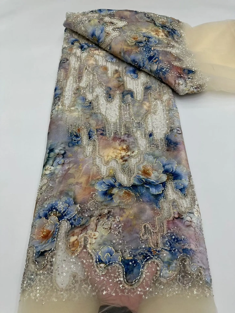 Luxury Exquisite Noble High-end New Fashion Design Fabric Handmade Embroidery Net Lace Beads For Making Women Wedding  Dress