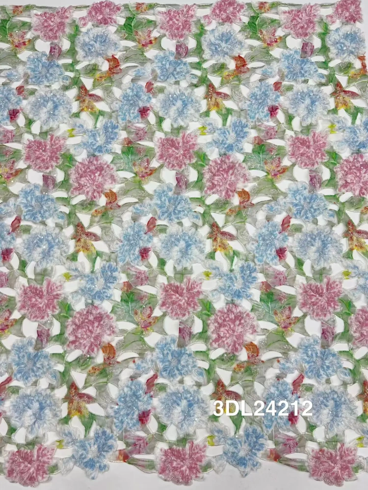 Luxury Unique Charm Attractive New Fashion Design Fabric Handmade 3D Embroidery Net Lace Beads For Making Women Wedding  Dress