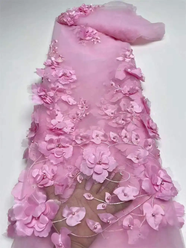 Hot Sale High-end Dignified New Fashion Design Fabric Handmade 3D Embroidery Net Lace Beads For Making Women Wedding  Dress