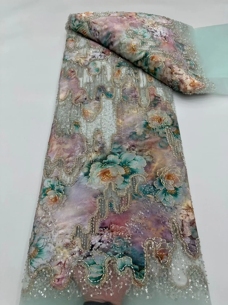 Luxury Exquisite Noble High-end New Fashion Design Fabric Handmade Embroidery Net Lace Beads For Making Women Wedding  Dress