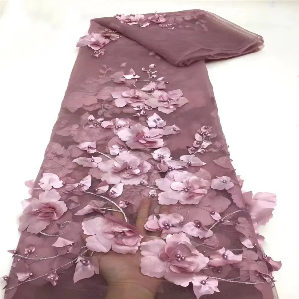 Hot Sale High-end Dignified New Fashion Design Fabric Handmade 3D Embroidery Net Lace Beads For Making Women Wedding  Dress