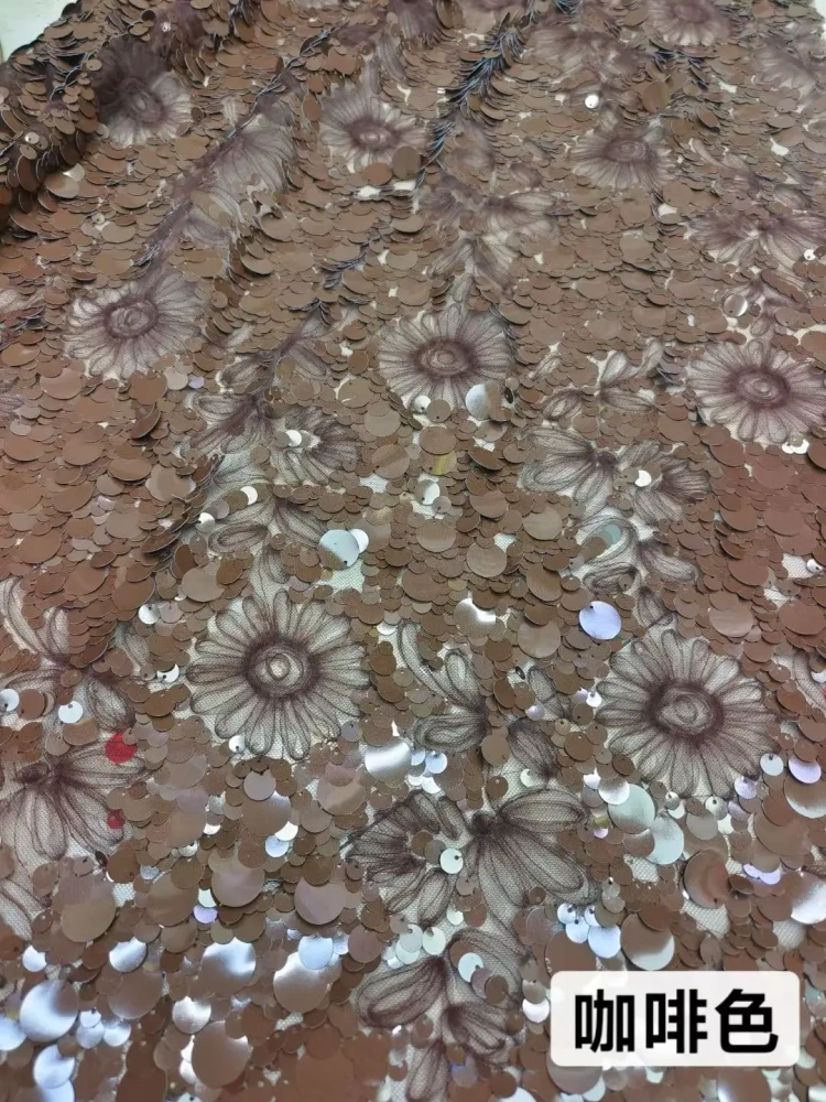Handmade 3D Embroidered Mesh Lace Fabric with Colored Sequins for Women High-Quality Evening Dress Party Wear Fabric