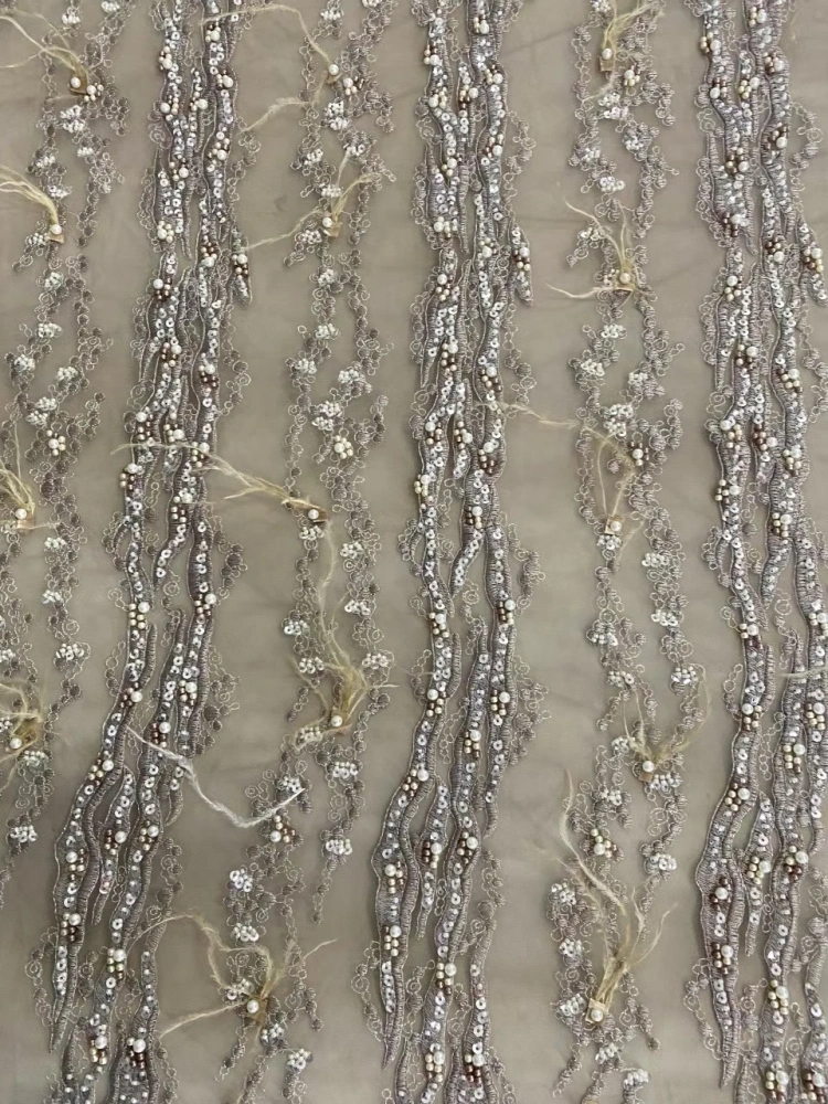 Unique Design Light Feather Embroidery Net Lace with Sequins And Beads for Wedding Or Party Dress Top Quality African Style Hot