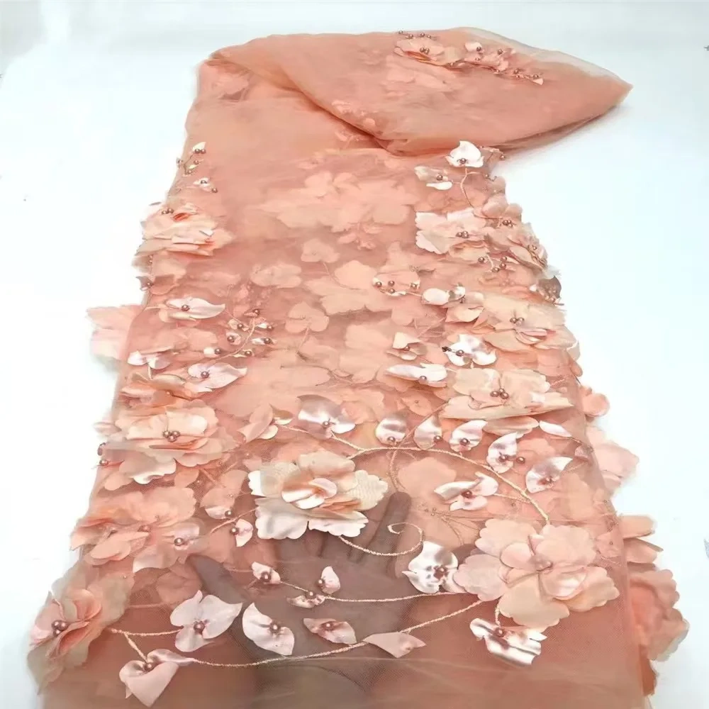 Hot Sale High-end Dignified New Fashion Design Fabric Handmade 3D Embroidery Net Lace Beads For Making Women Wedding  Dress