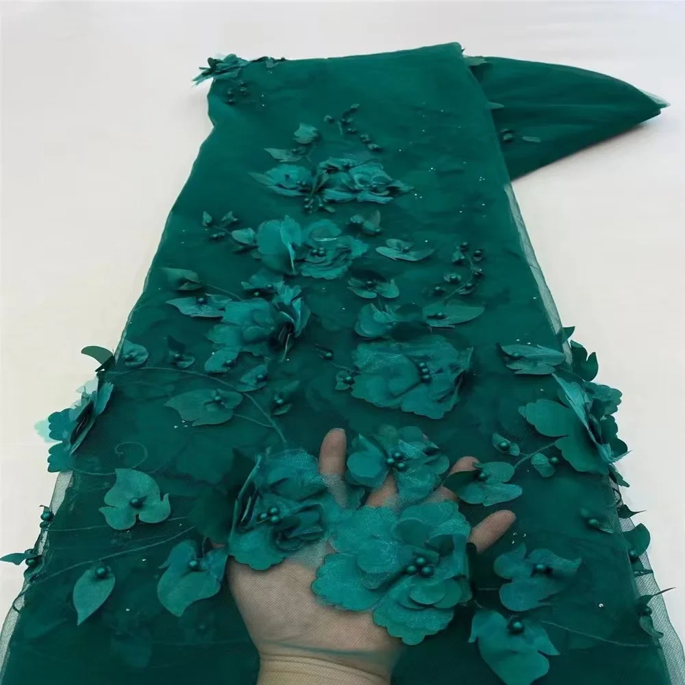 Hot Sale High-end Dignified New Fashion Design Fabric Handmade 3D Embroidery Net Lace Beads For Making Women Wedding  Dress
