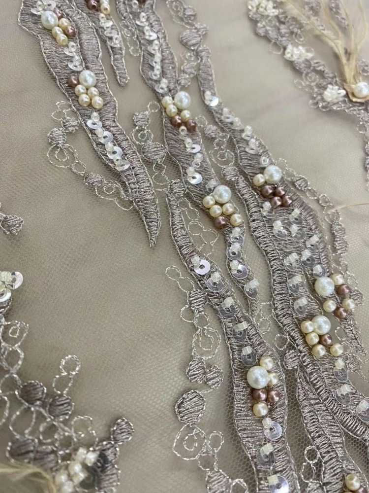 Unique Design Light Feather Embroidery Net Lace with Sequins And Beads for Wedding Or Party Dress Top Quality African Style Hot