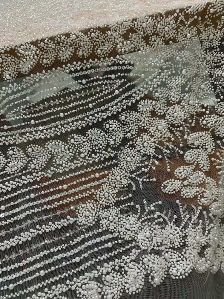 Handmade Exquisite Women's Party Dress Embroidered Net Lace Ivory White Sequins Beads Top Quality Fabric Pretty Nice Style
