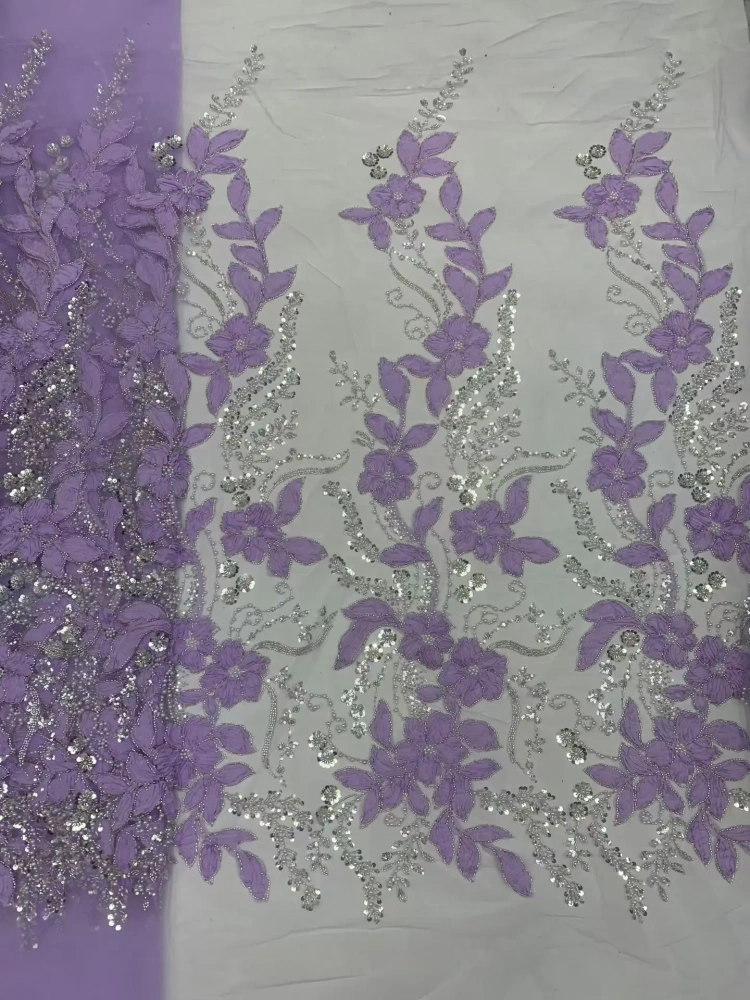 Dignified Elegance Exquisite New Fashion Design Fabric Handmade 3D Embroidery Net Lace Beads For Making Women Wedding  Dress