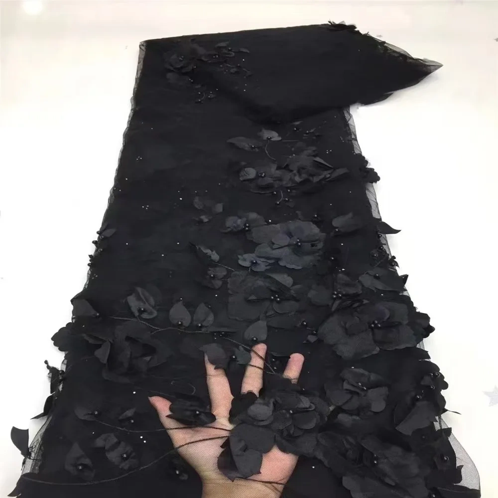 Hot Sale High-end Dignified New Fashion Design Fabric Handmade 3D Embroidery Net Lace Beads For Making Women Wedding  Dress