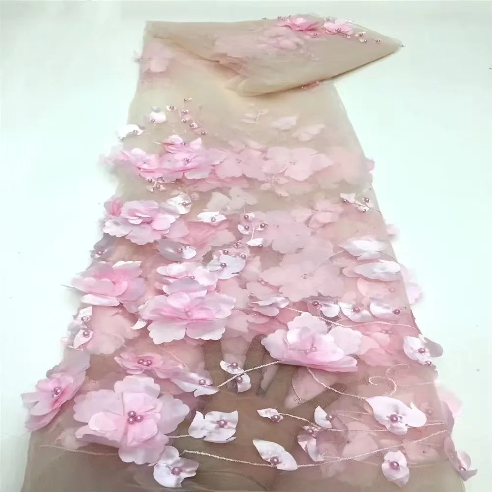 Hot Sale High-end Dignified New Fashion Design Fabric Handmade 3D Embroidery Net Lace Beads For Making Women Wedding  Dress