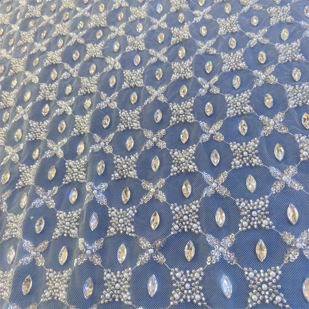 Exquisite High-end Light Luxury New Fashion Design Fabric Handmade Embroidery Net Lace Beads For Making Women Wedding  Dress