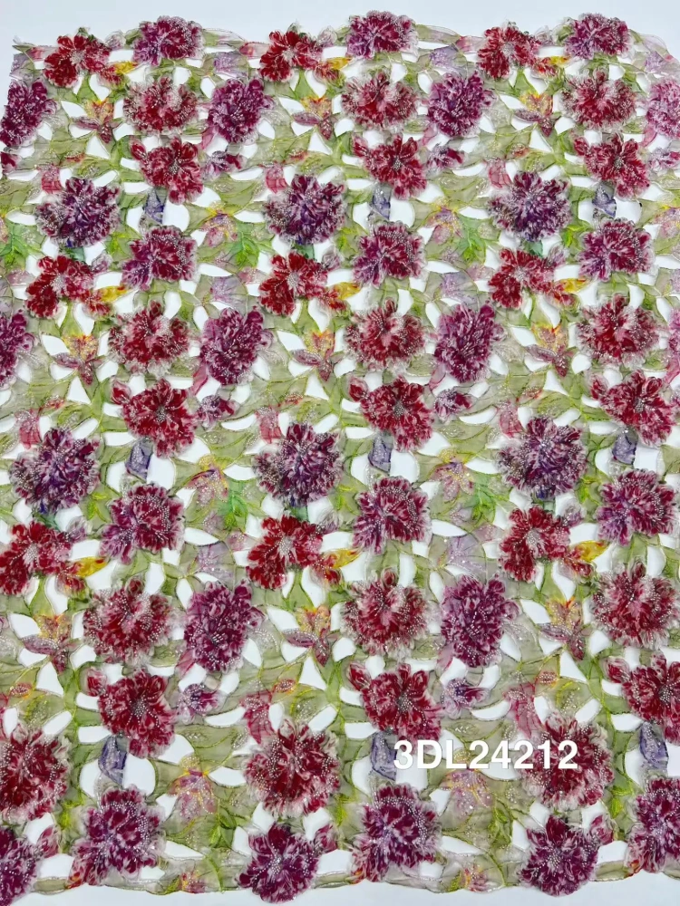 Luxury Unique Charm Attractive New Fashion Design Fabric Handmade 3D Embroidery Net Lace Beads For Making Women Wedding  Dress