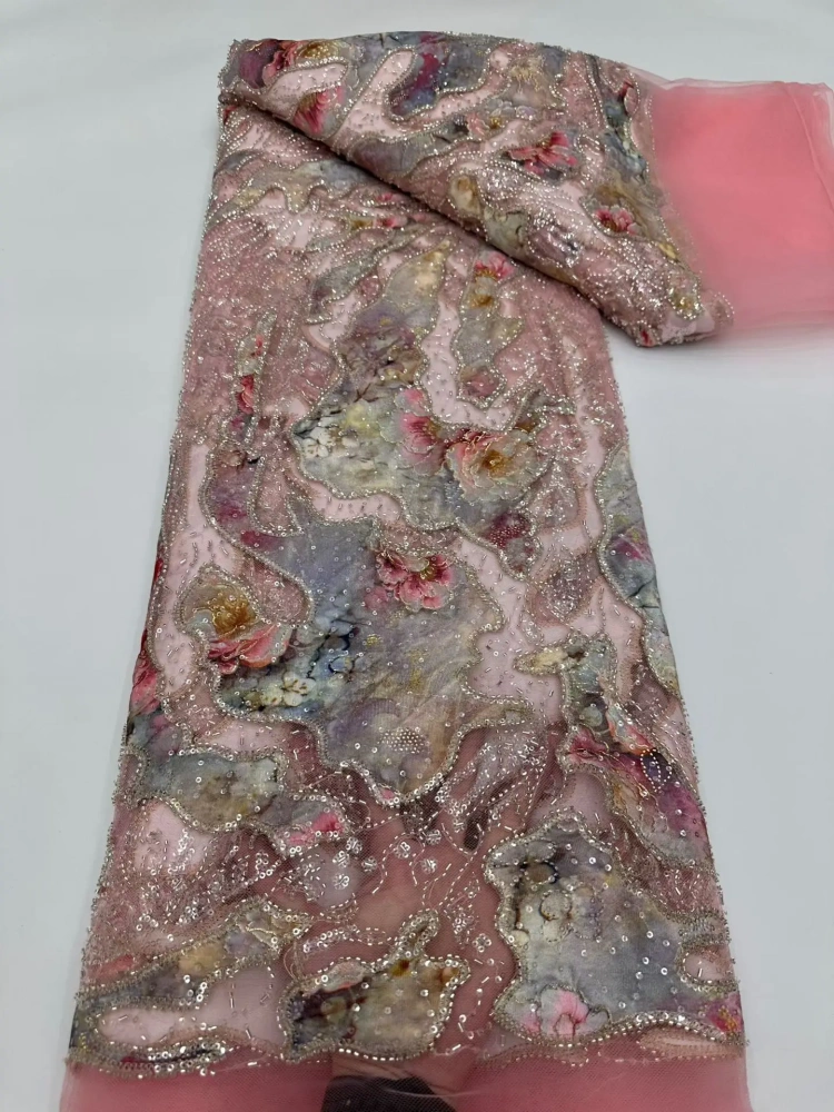 Luxury Exquisite Noble Unique Charm New Fashion Design Fabric Handmade Embroidery Net Lace Beads For Making Women Wedding  Dress