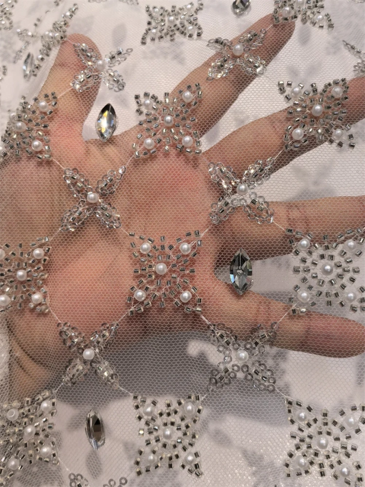 Exquisite High-end Light Luxury New Fashion Design Fabric Handmade Embroidery Net Lace Beads For Making Women Wedding  Dress