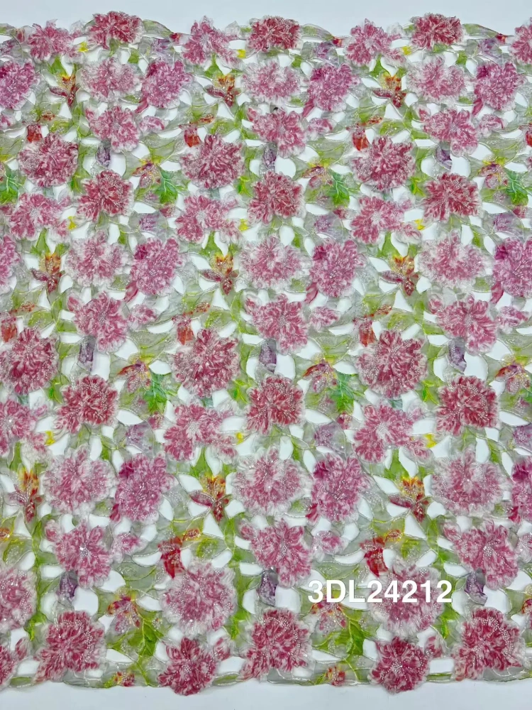 Luxury Unique Charm Attractive New Fashion Design Fabric Handmade 3D Embroidery Net Lace Beads For Making Women Wedding  Dress