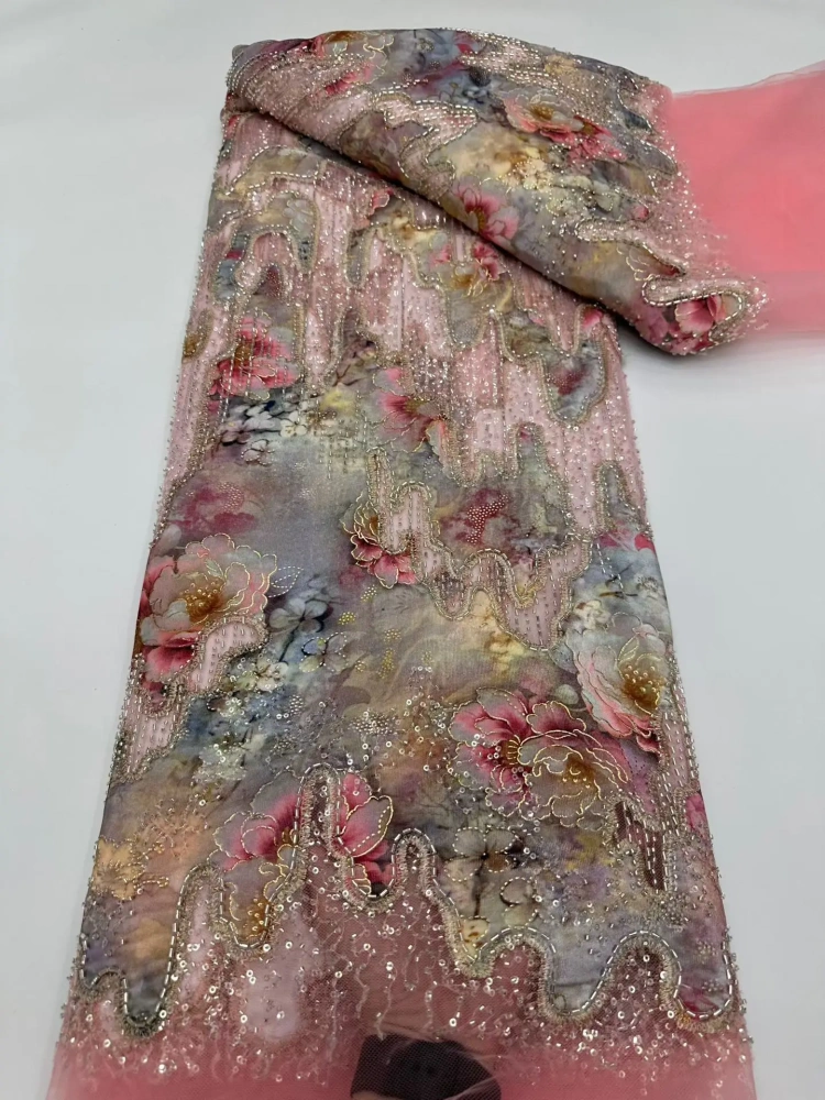 Luxury Exquisite Noble High-end New Fashion Design Fabric Handmade Embroidery Net Lace Beads For Making Women Wedding  Dress