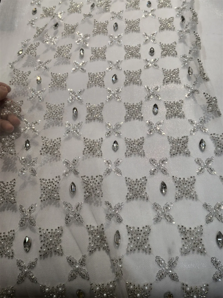 Exquisite High-end Light Luxury New Fashion Design Fabric Handmade Embroidery Net Lace Beads For Making Women Wedding  Dress
