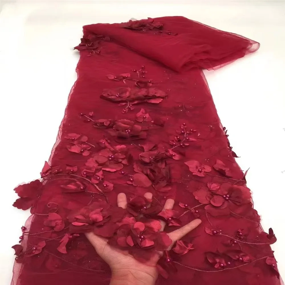 Hot Sale High-end Dignified New Fashion Design Fabric Handmade 3D Embroidery Net Lace Beads For Making Women Wedding  Dress