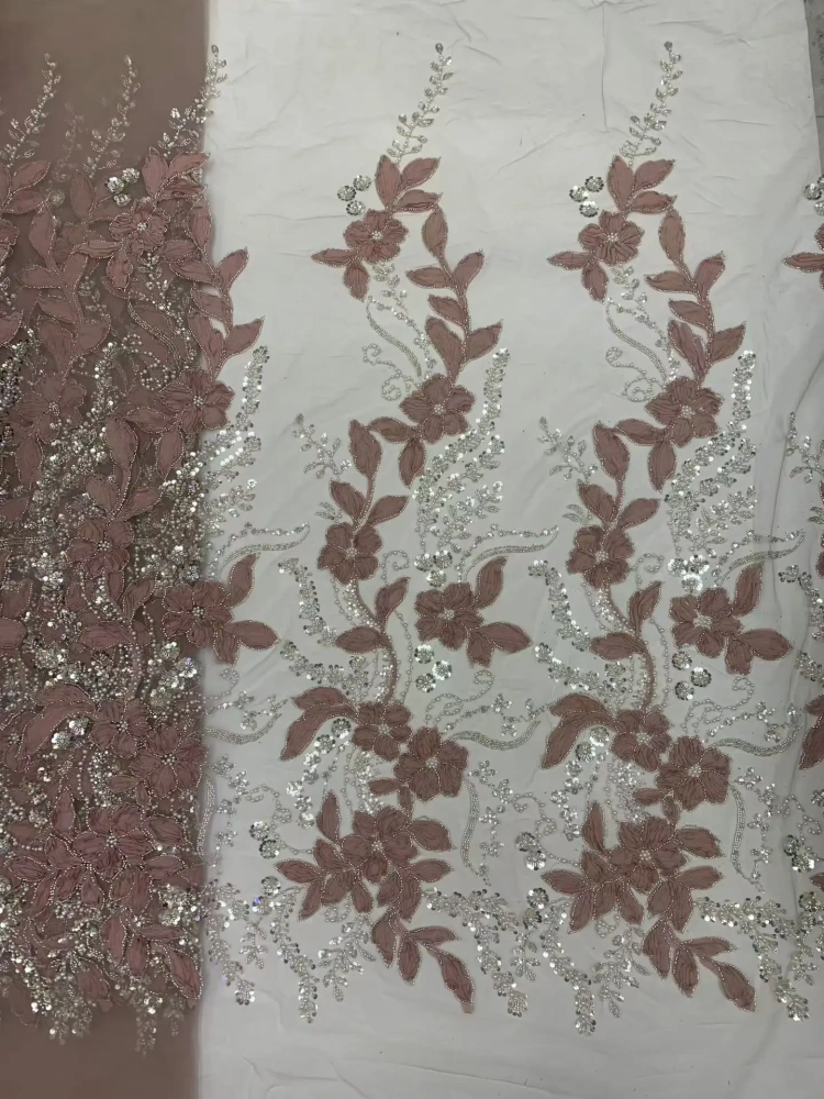 Dignified Elegance Exquisite New Fashion Design Fabric Handmade 3D Embroidery Net Lace Beads For Making Women Wedding  Dress