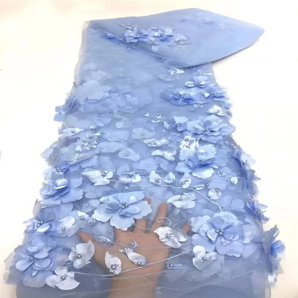 Hot Sale High-end Dignified New Fashion Design Fabric Handmade 3D Embroidery Net Lace Beads For Making Women Wedding  Dress