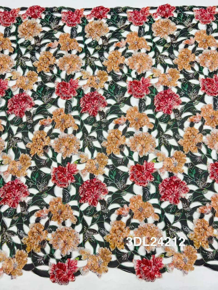 Luxury Unique Charm Attractive New Fashion Design Fabric Handmade 3D Embroidery Net Lace Beads For Making Women Wedding  Dress