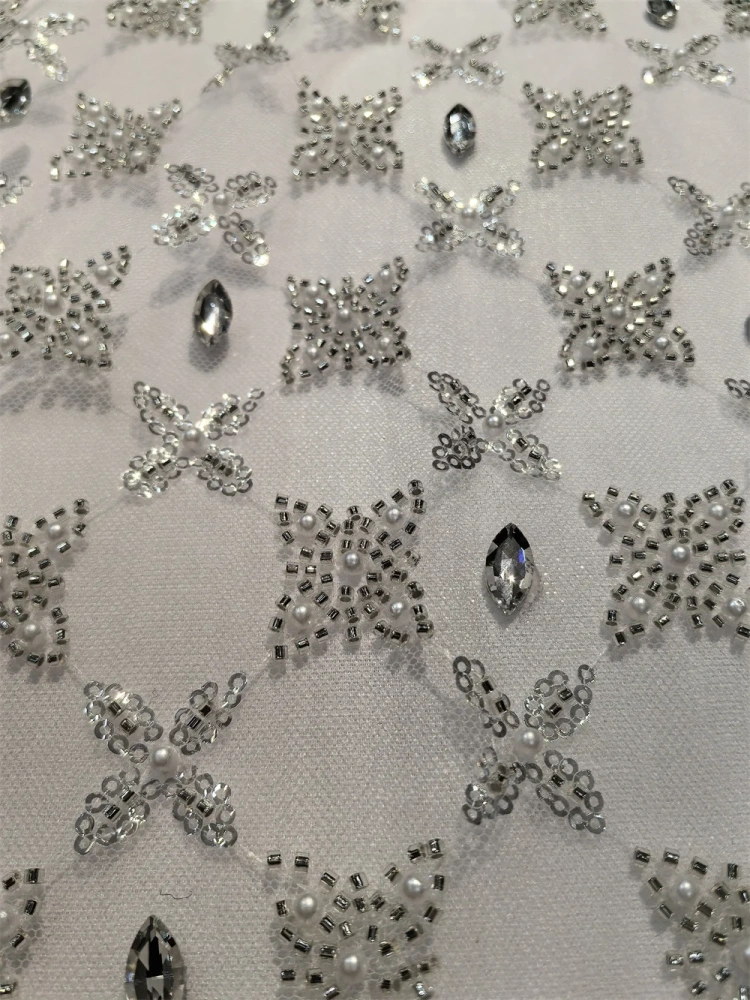 Exquisite High-end Light Luxury New Fashion Design Fabric Handmade Embroidery Net Lace Beads For Making Women Wedding  Dress
