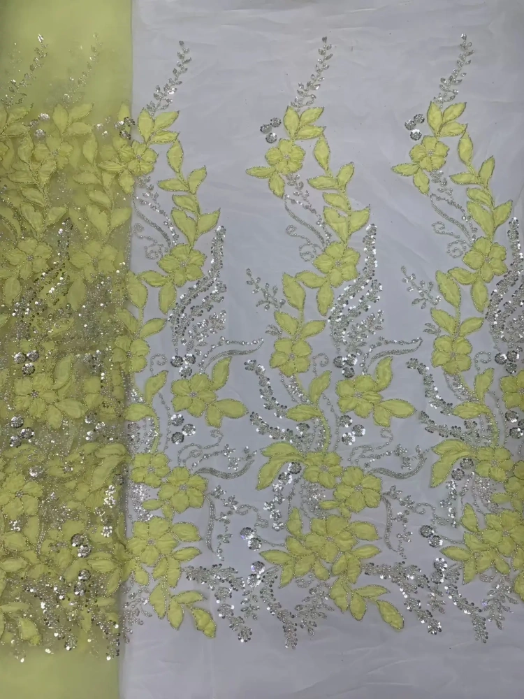 Dignified Elegance Exquisite New Fashion Design Fabric Handmade 3D Embroidery Net Lace Beads For Making Women Wedding  Dress