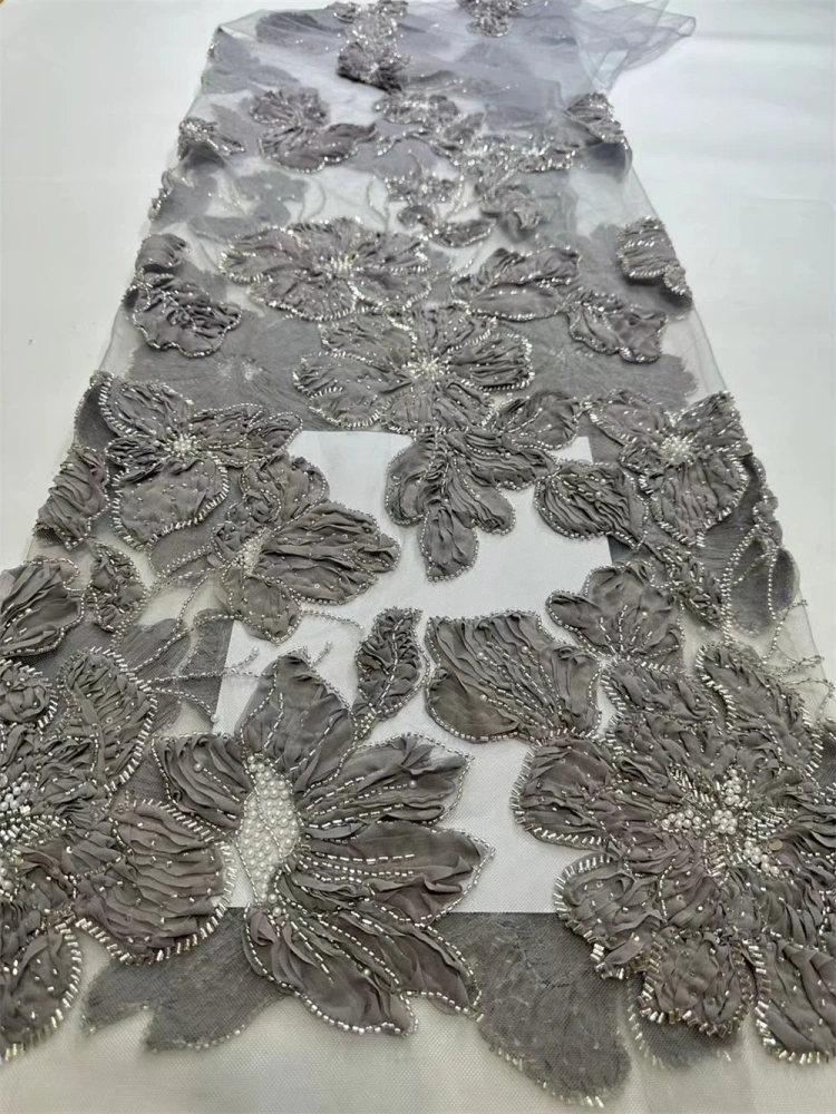 Hot Sale Unique Design Africa High Quality Handmade Beautiful 3D Embroidery Beads With Sequins For Wedding or Party Dress