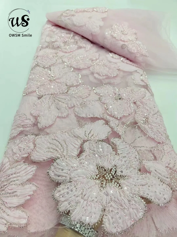 Hot Sale Unique Design Africa High Quality Handmade Beautiful 3D Embroidery Beads With Sequins For Wedding or Party Dress