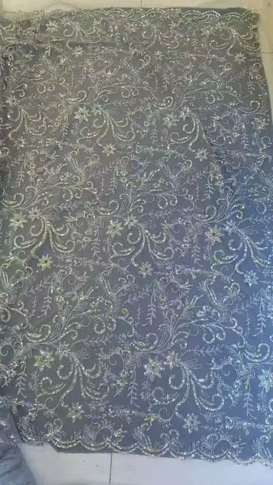 5Y OWSM Fashion Design Africa High Quality Handmade Embroidery Net Lace Gold Glue Glitter For Wedding or Evening Dresses
