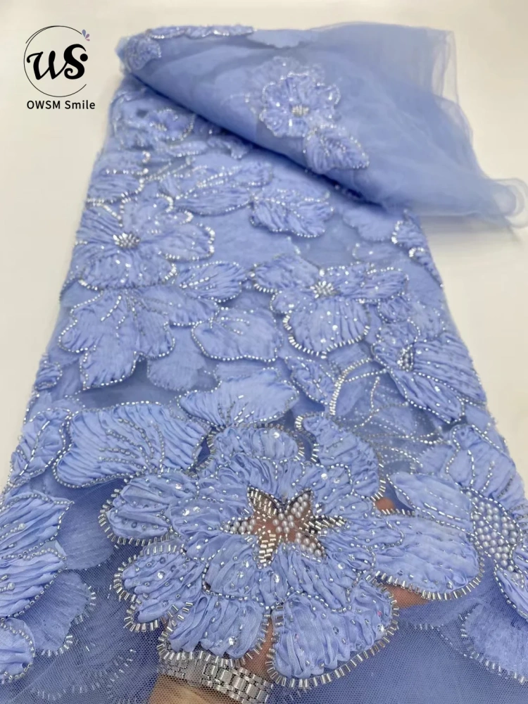 Hot Sale Unique Design Africa High Quality Handmade Beautiful 3D Embroidery Beads With Sequins For Wedding or Party Dress
