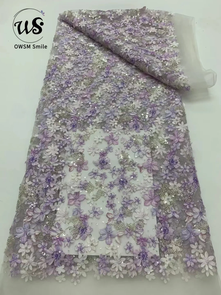 New Arrival Africa Unique Luxury Design Top Quality Handmade Embroidery Net Lace With Beads Sequins For Party Evening Dresses