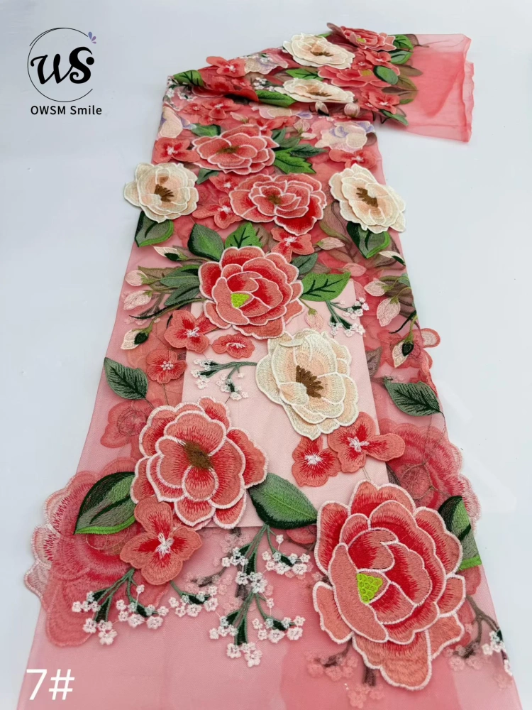 Handmade Big Flowers Colorful Embroidered Net Lace Evening Dress Fabric Beaded Sequined High-Quality Women's Party Dress 2026