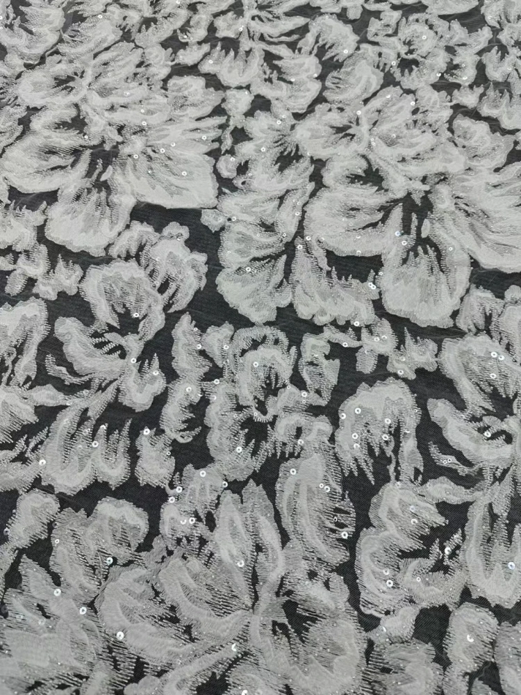 New White Big Flower Fashion Design Handmade Embrordered Net Lace Beads Sequins High Quality Fabric For Party Evening Dress
