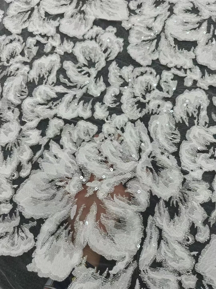 New White Big Flower Fashion Design Handmade Embrordered Net Lace Beads Sequins High Quality Fabric For Party Evening Dress