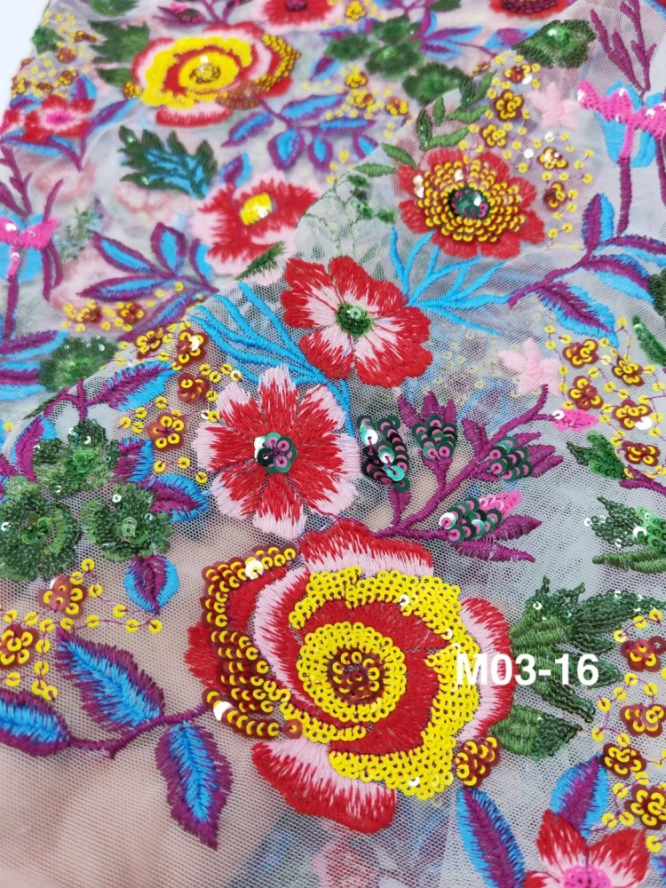 2023 New Africa Fashion Design High Quality OWSM Handmade Multi Color Embroidery Net Lace With Sequins Prom Evenig Dress