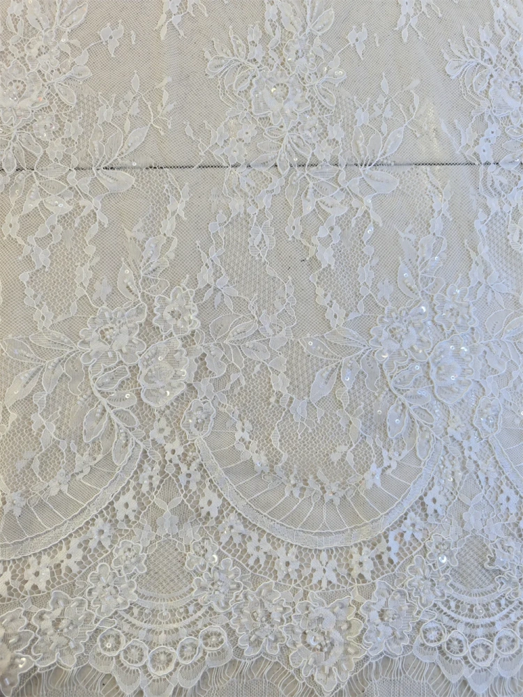 Fixing the bone string Embroidery Net Lace Ivory Beads Sequin Fabric For Women Party Evening Dress Africa Design, High Quality