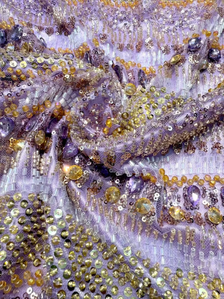 Handmade Purple Rhinestone Net Lace Beads Sequins Wedding Party Dress Top Quality Fashion Design