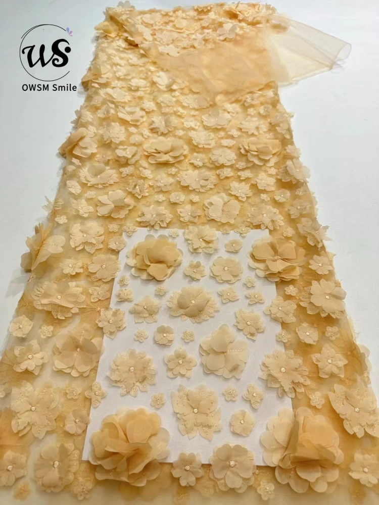 Hot Sale French Popular 5Y Embrordered Net Lace With Beaded Afirca Mesh Fabric Lace With Sequins Party Evening Dress