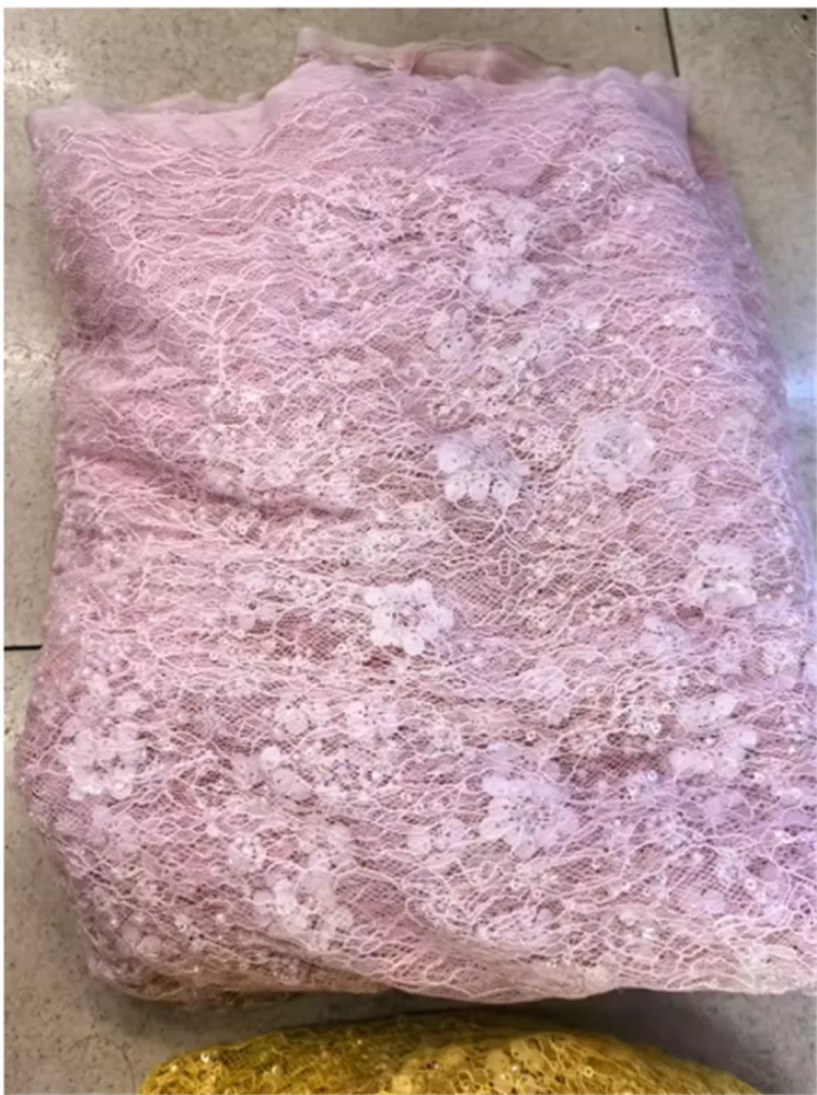 Light Luxury Design Handmade Embrordered Net Lace With Ivory White Beads Sequins High Quality Fabric For Party Evening Dress